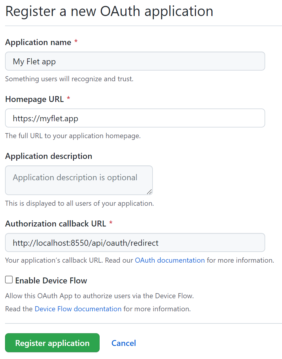 GitHub new OAuth app